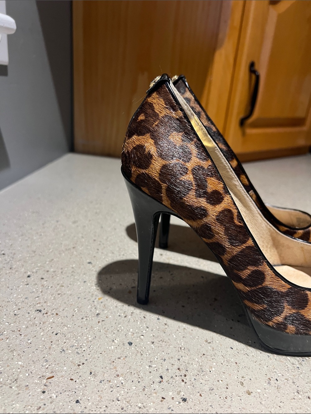 MICHAEL Michael Kors Leopard Print Peep-Toe Heels — Brown & Black - Picture 3 of 9